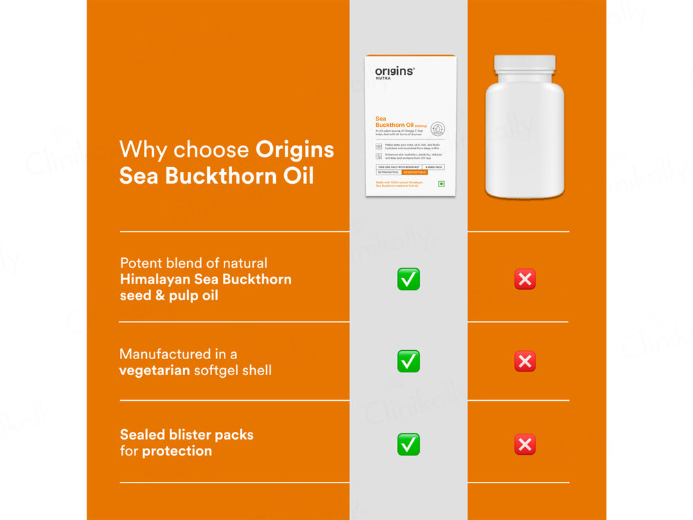 Origins Nutra Sea Buckthorn Oil 500mg Nutraceutical Veg Softgel Capsule