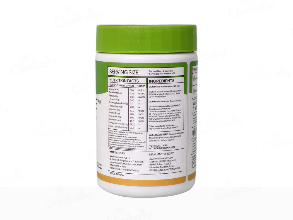 Oziva Glutathione Builder (with ALA, Skin Vitamins & Selenium) for Skin Brightening & Anti-Ageing - Clinikally