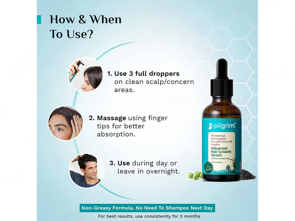 Pilgrim 3% Redensyl & 4% Anagain Advanced Hair Growth Serum With Korean Black Rice
