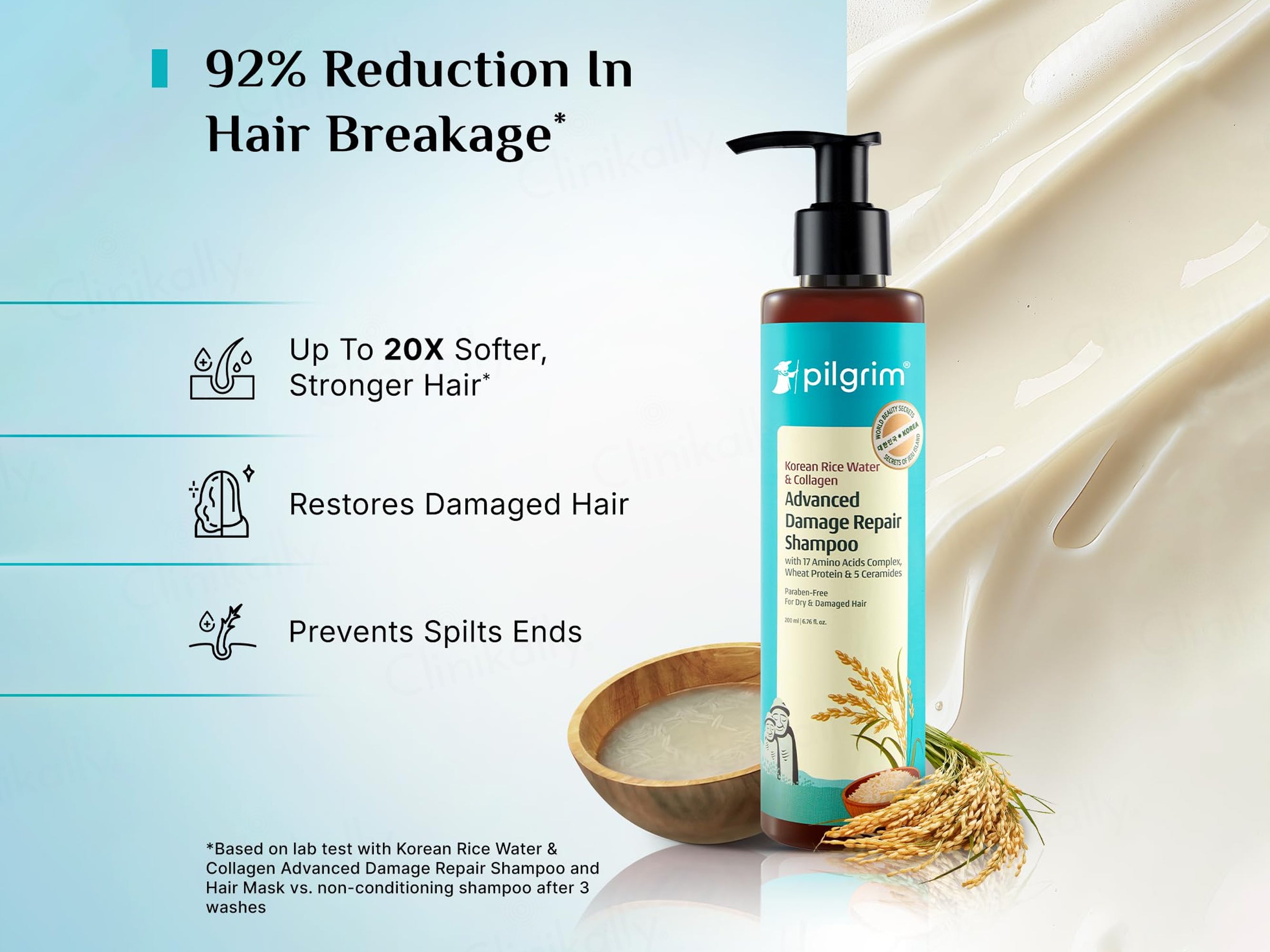 Pilgrim Korean Rice Water & Collagen Advanced Damaged Repair Shampoo