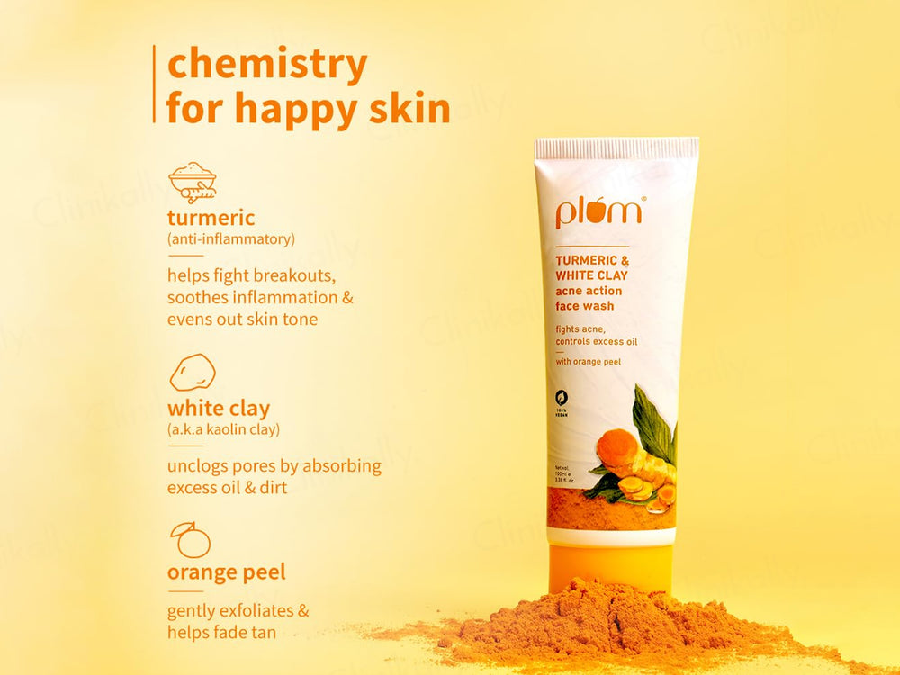 Plum Turmeric & White Clay Acne Action Face Wash With Orange Peel