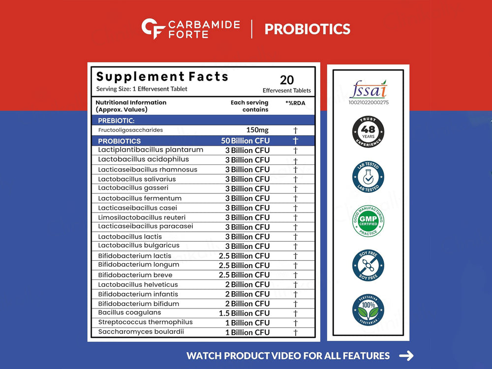 Carbamide Forte Probiotics 50 Bn + Prebiotics Effervescent Tablet - Cranberry Flavour