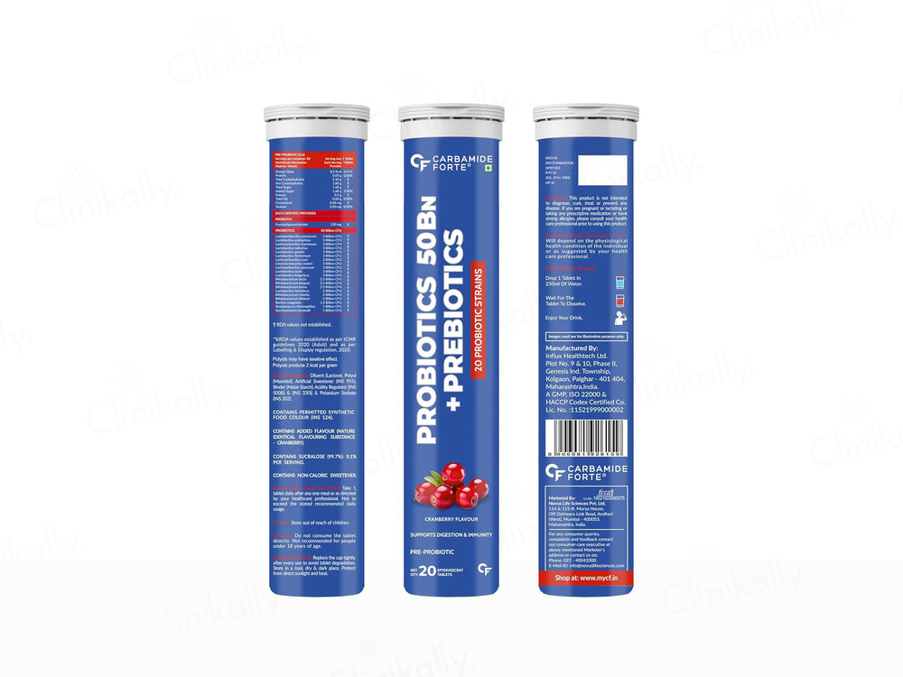 Carbamide Forte Probiotics 50 Bn + Prebiotics Effervescent Tablet - Cranberry Flavour