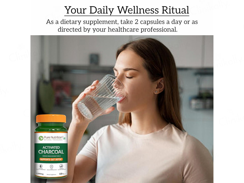 Pure Nutrition Activated Charcoal 1200mg Veg Capsule