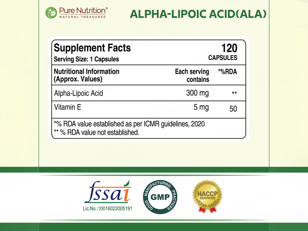 Pure Nutrition Alpha-Lipoic Acid (ALA) 305mg Veg Capsule
