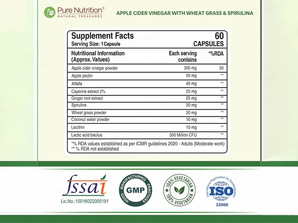 Pure Nutrition Apple Cider Vinegar With Alfa Alfa & Spirulina Veg Capsule