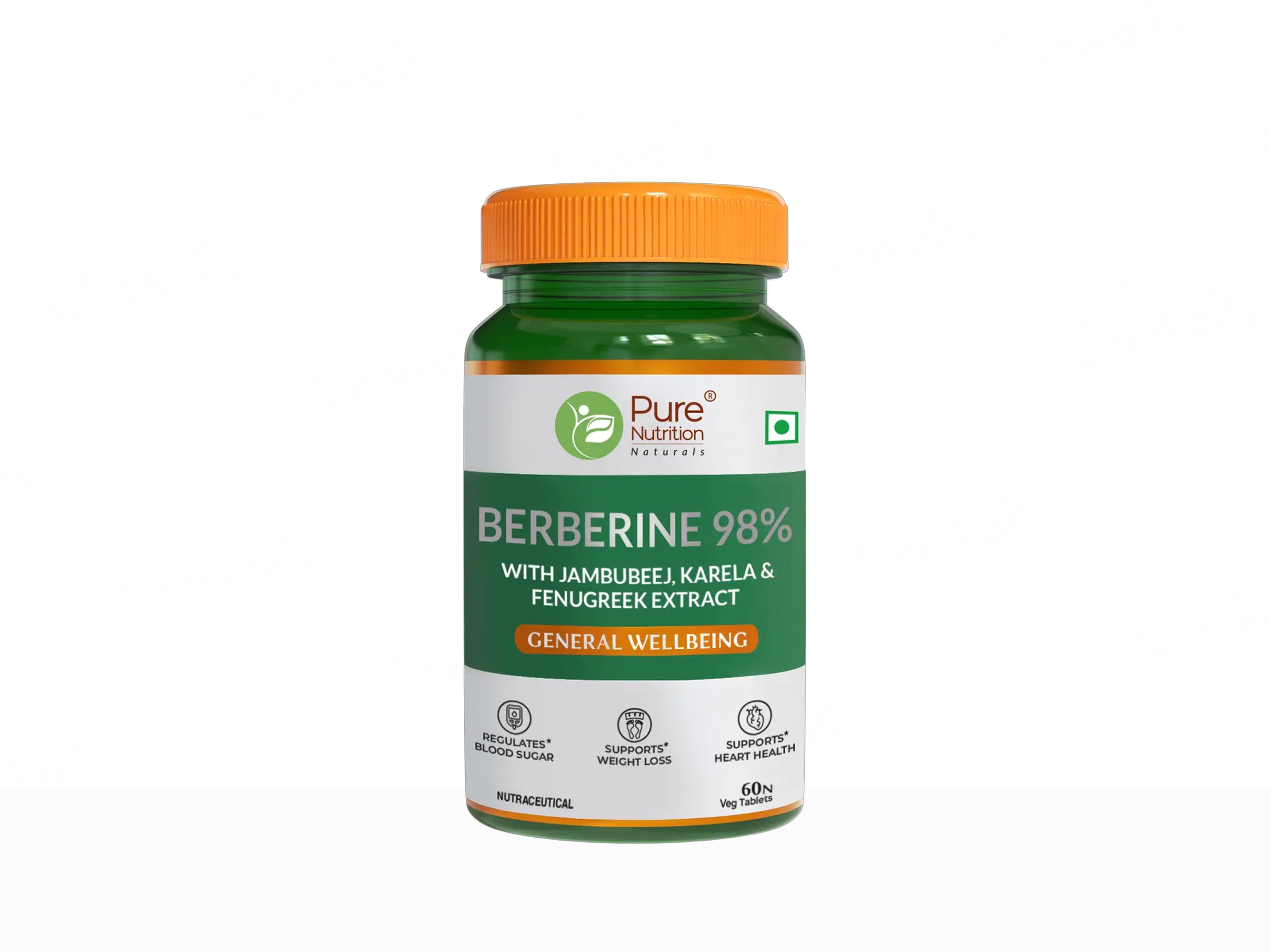 Pure Nutrition Berberine 98% With Jambubeej, Karela & Fenugreek Extract Veg Tablet