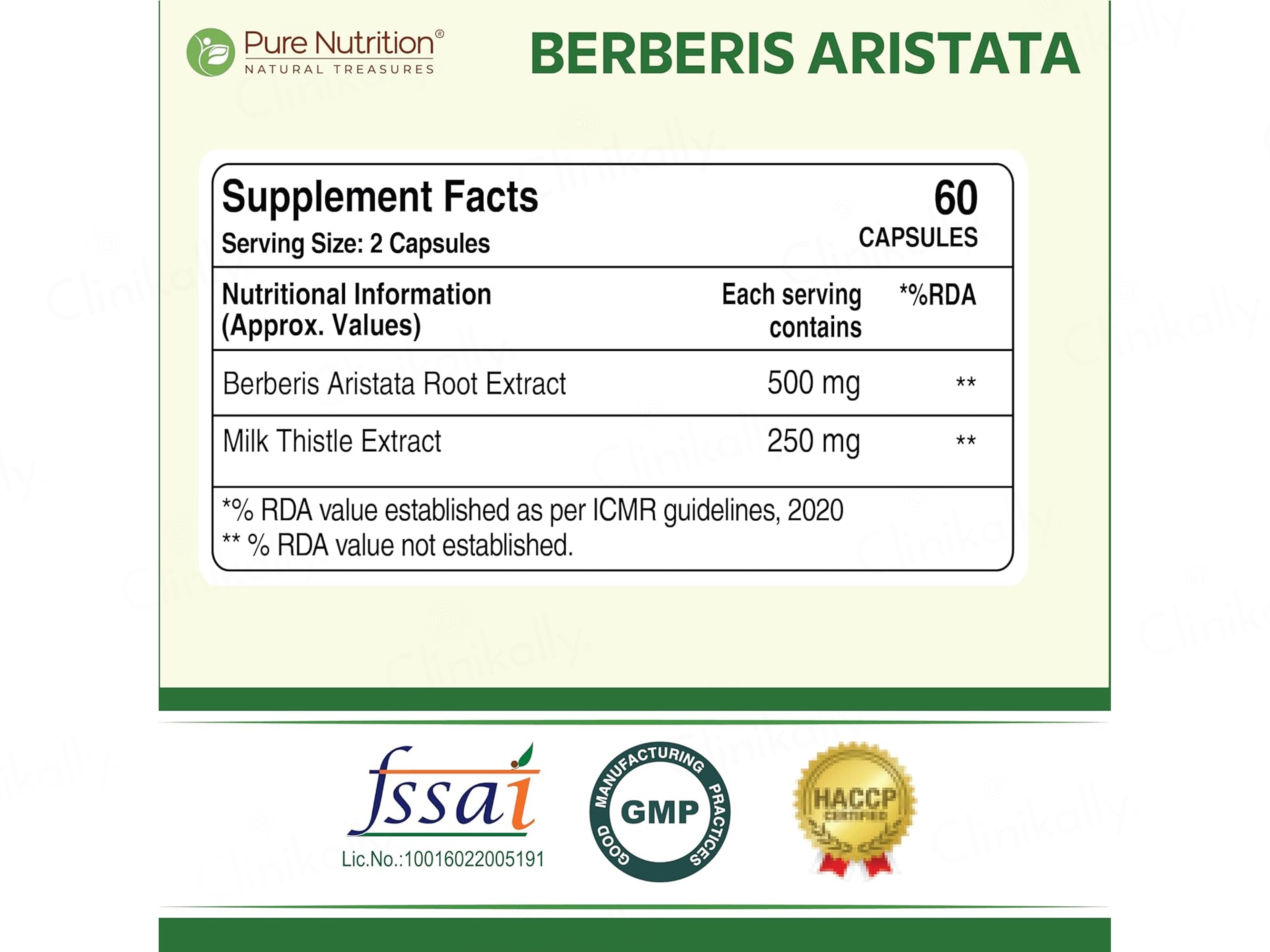 Pure Nutrition Berberis Aristata 750mg Veg Capsule