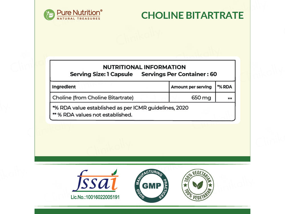 Pure Nutrition Choline Bitartrate 650mg Veg Capsule