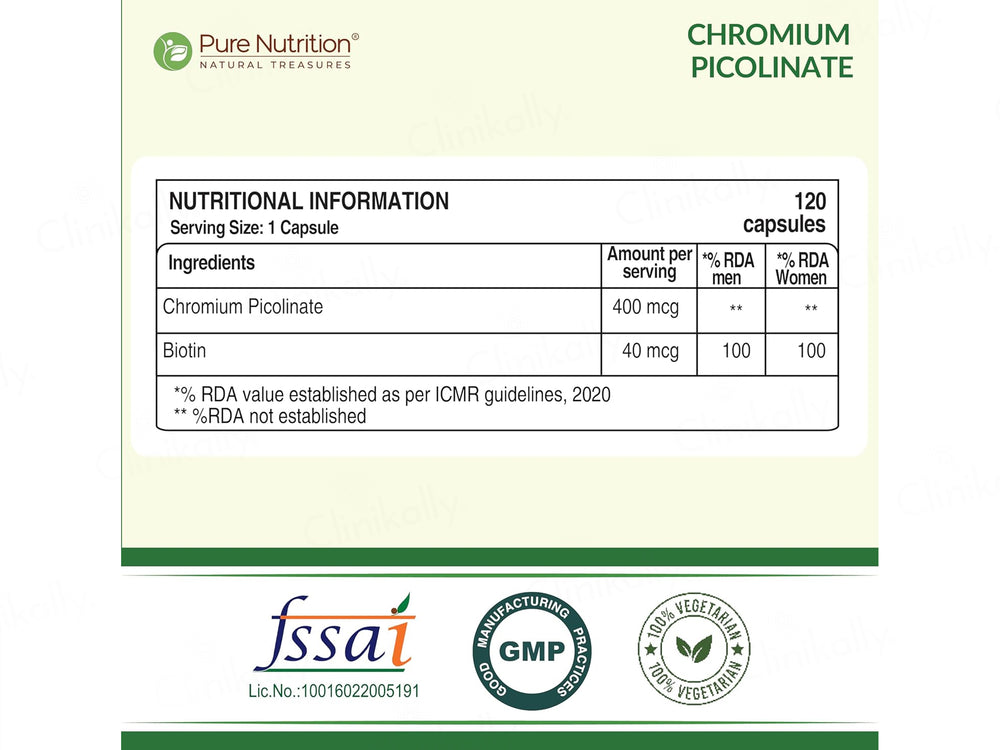 Pure Nutrition Chromium Picolinate 400mcg Veg Capsule