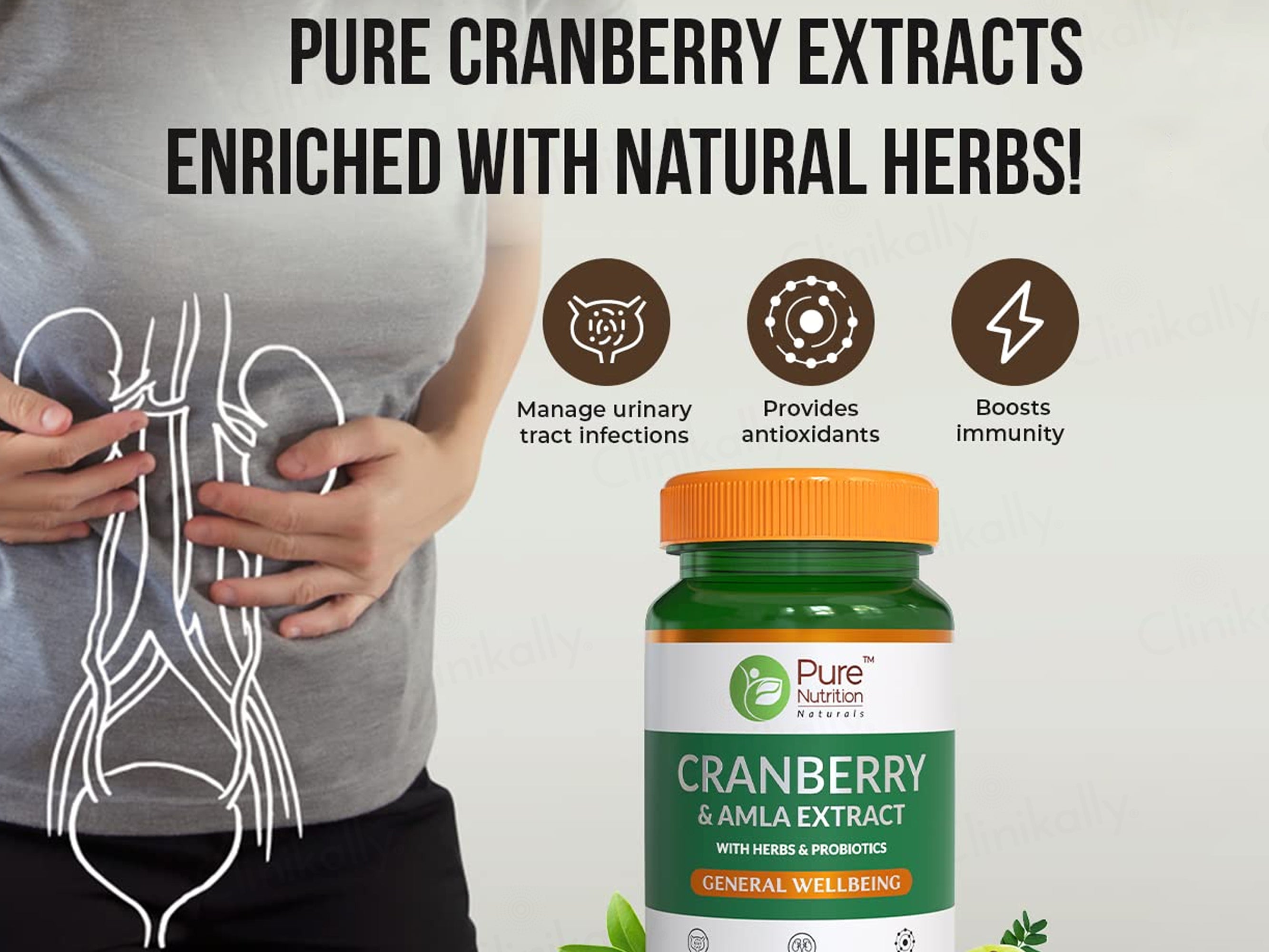 Pure Nutrition Cranberry & Amla Extract With Herbs & Probiotics Veg Capsule