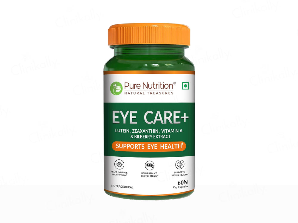 Pure Nutrition Eye Care+ With Lutein, Zeaxanthin, Vitamin A & Bilberry Veg Capsule