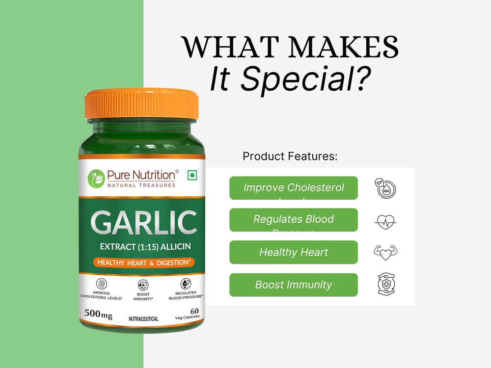 Pure Nutrition Garlic Extract (1:15) Allicin 500mg Veg Capsule