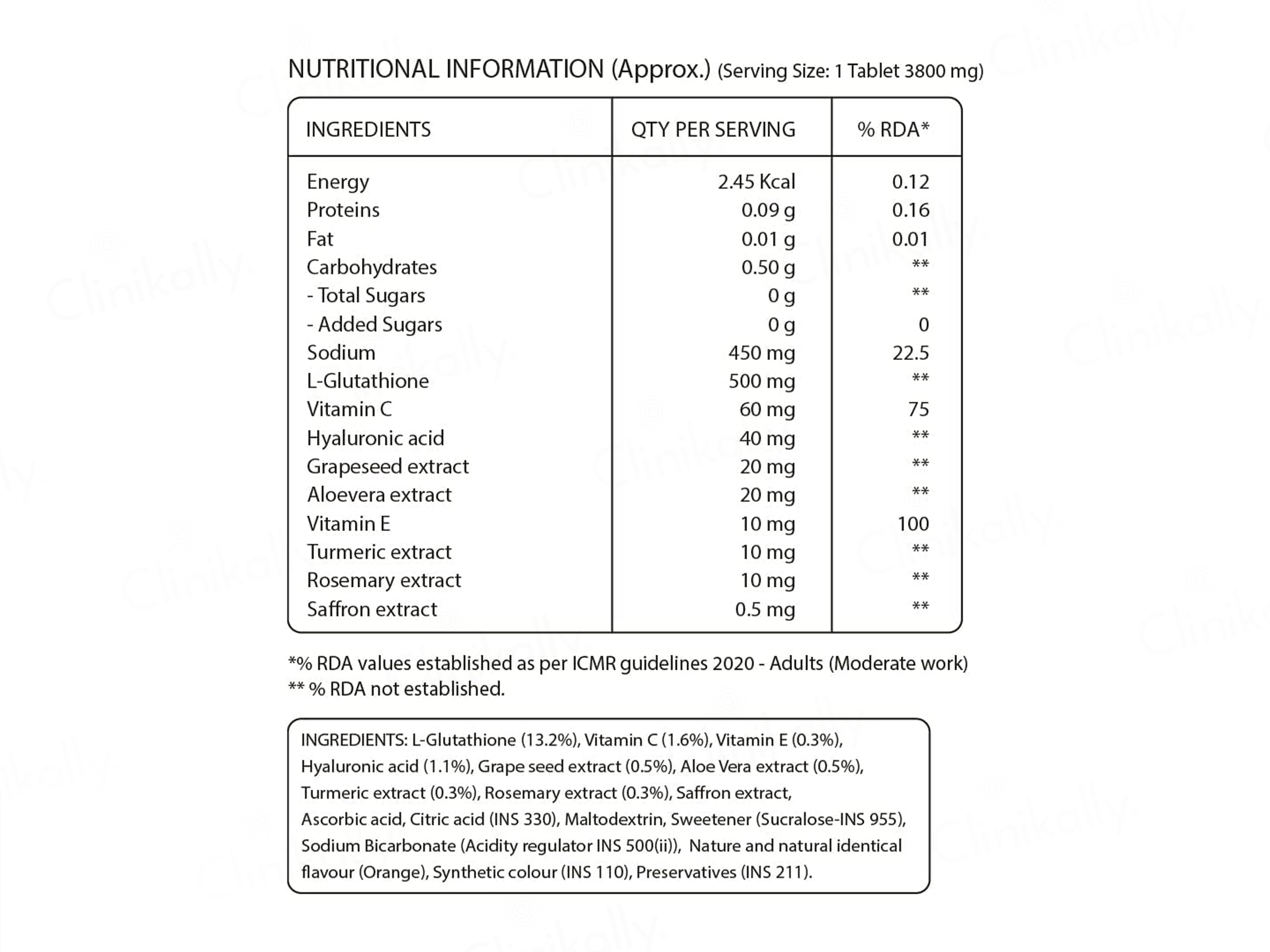 Pure Nutrition Glutathione 500mg With Vitamin C & Saffron Effervescent Tablet - Orange Flavour