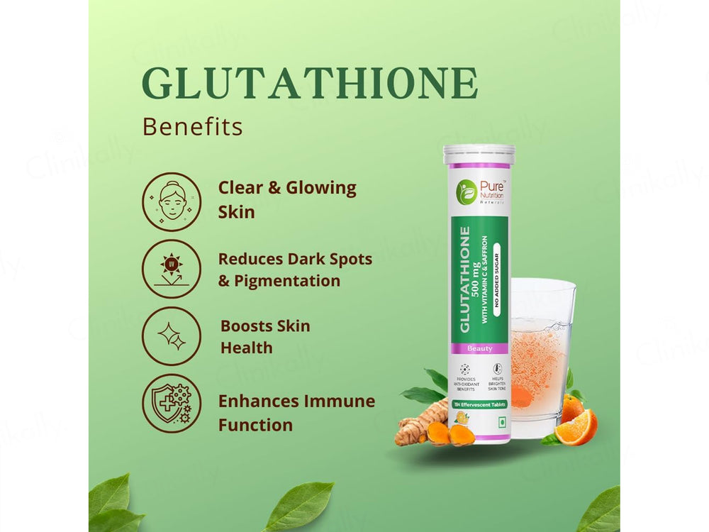 Pure Nutrition Glutathione 500mg With Vitamin C & Saffron Effervescent Tablet - Orange Flavour