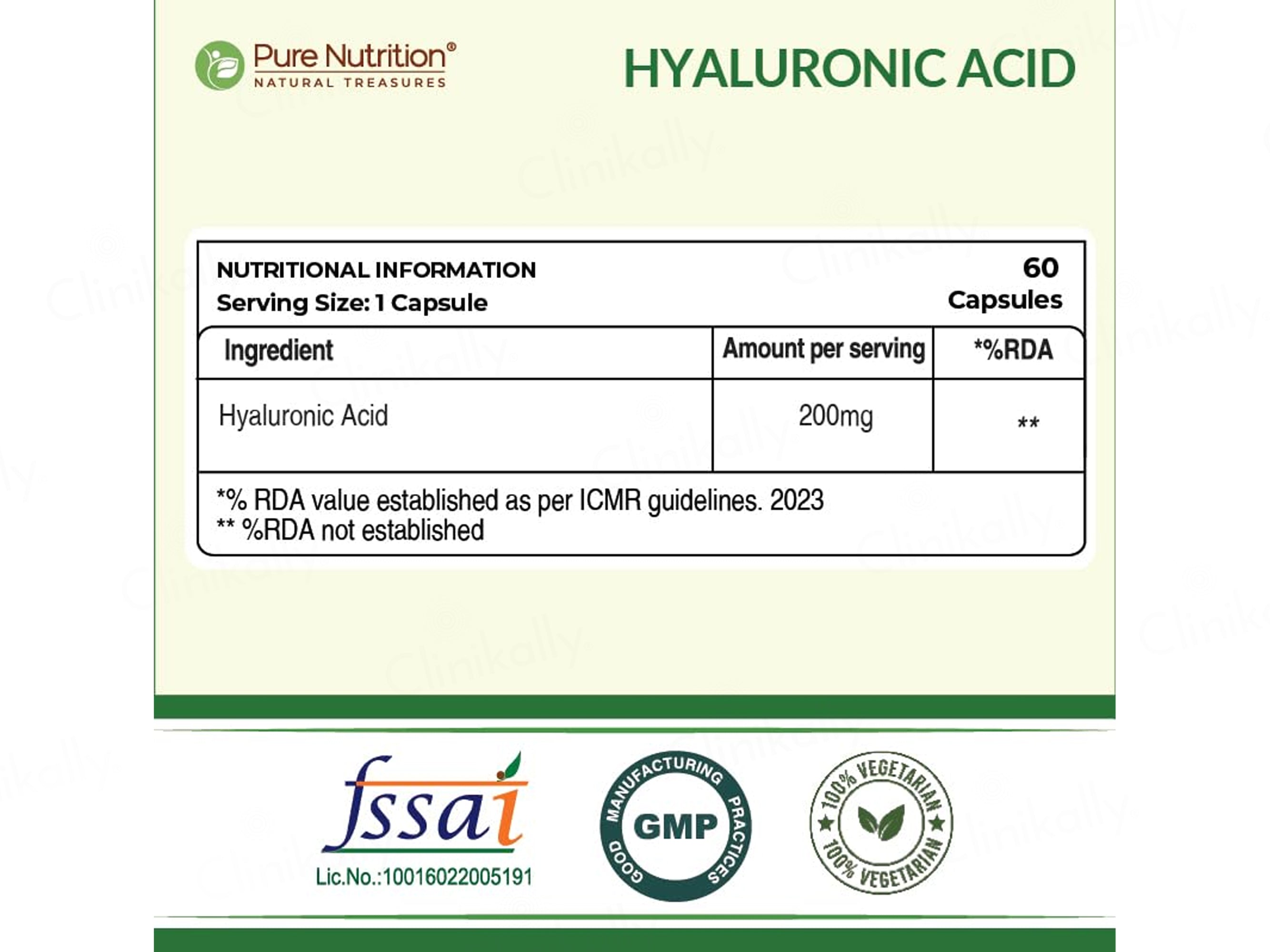 Pure Nutrition Hyaluronic Acid 200mg Veg Capsule