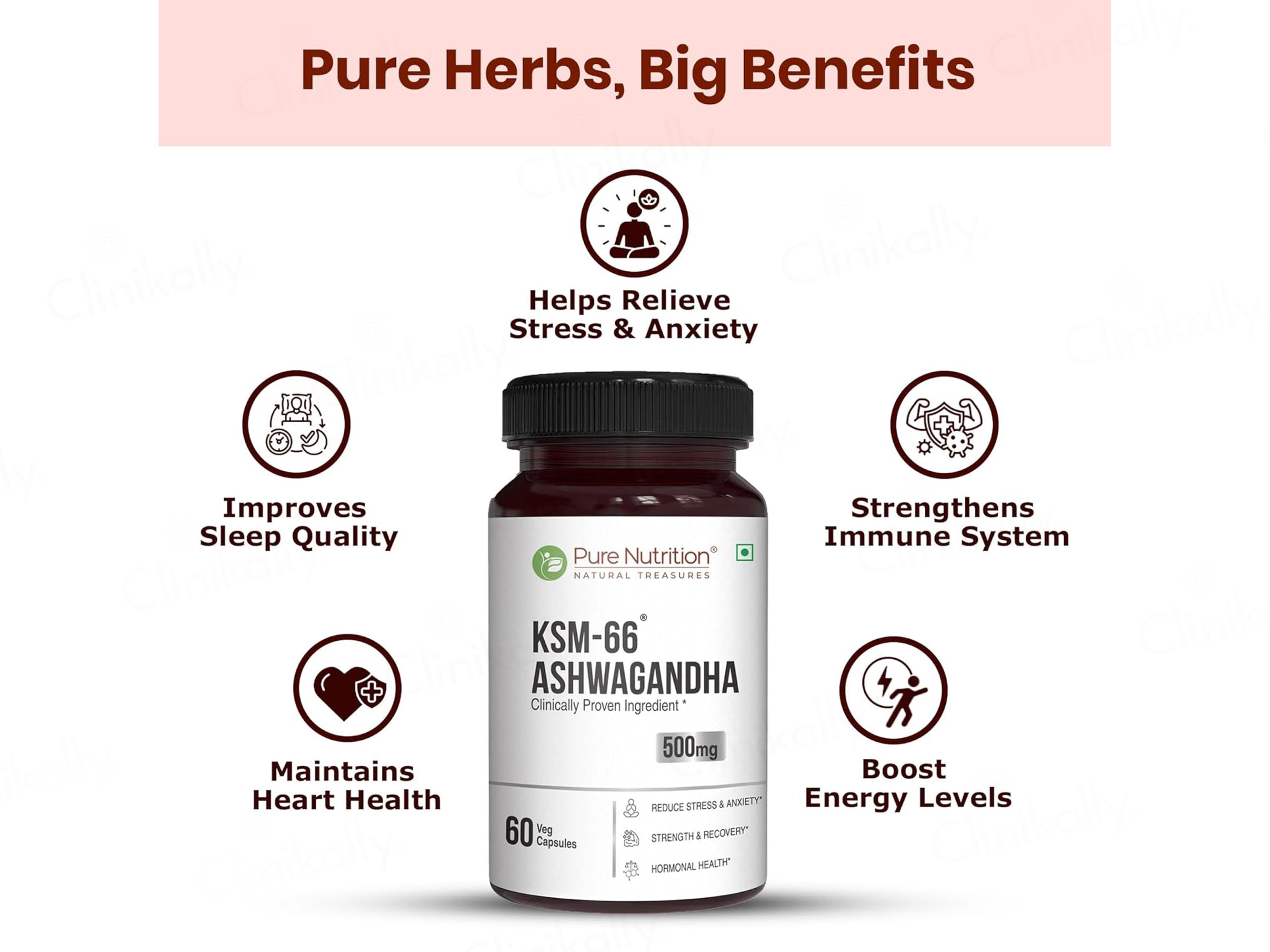 Pure Nutrition KSM-66 Ashwagandha 500mg Veg Capsule