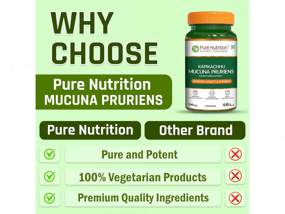 Pure Nutrition Kapikachhu Mucuna Pruriens 500mg Veg Capsule
