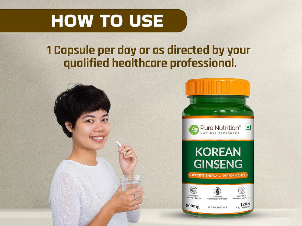 Pure Nutrition Korean Ginseng 800mg Veg Capsule