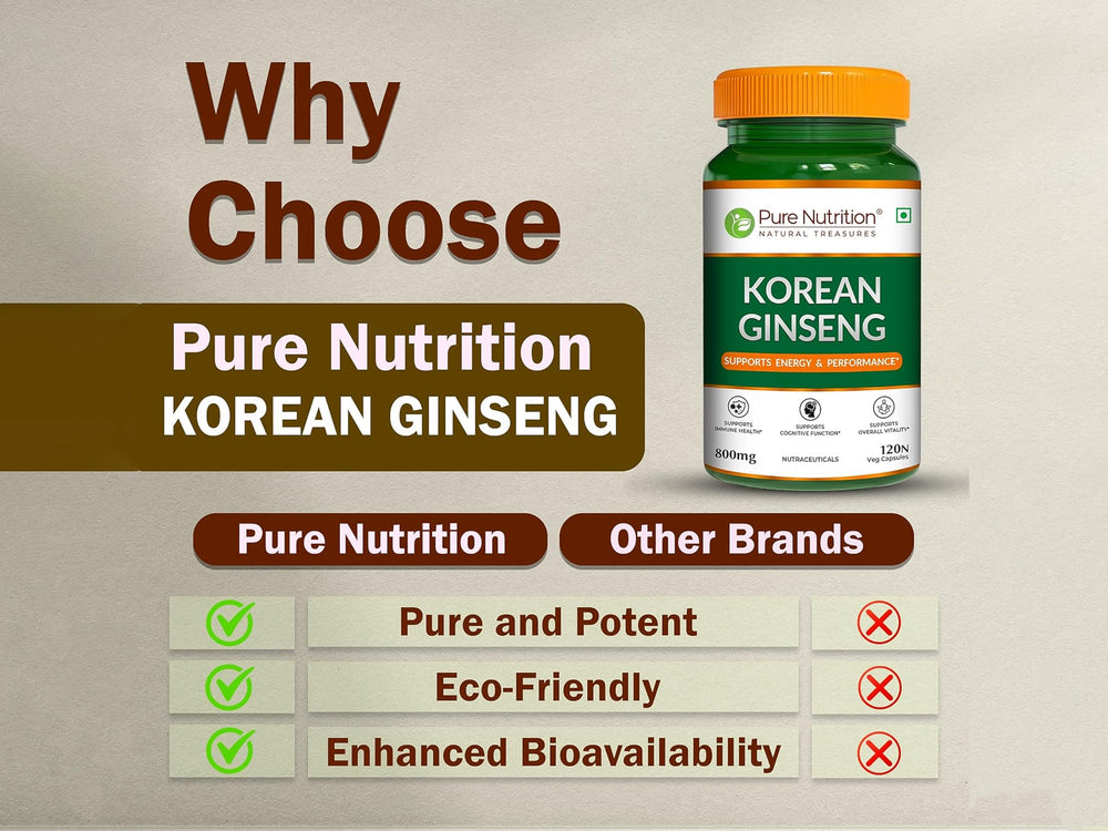 Pure Nutrition Korean Ginseng 800mg Veg Capsule