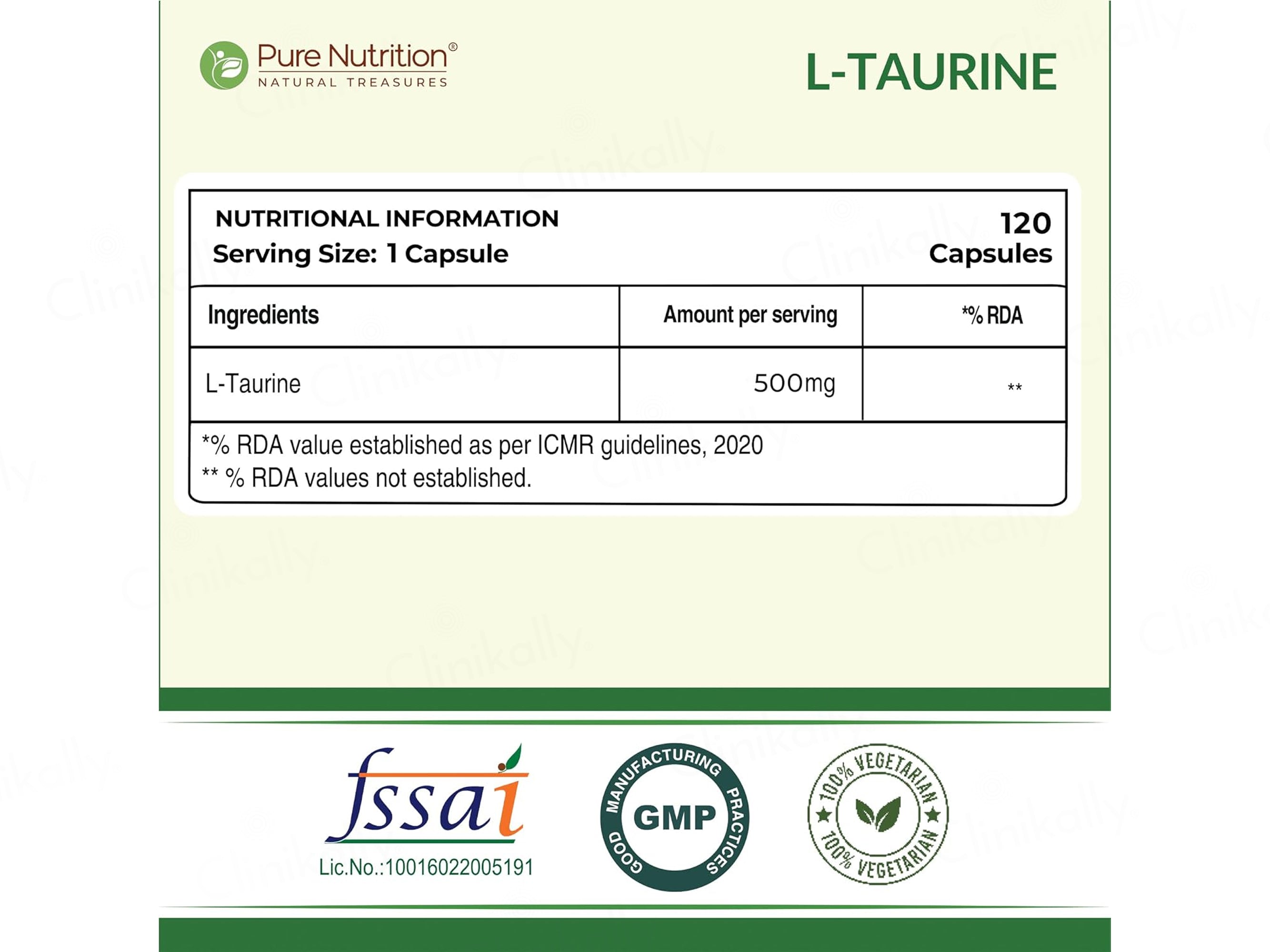 Pure Nutrition L-Taurine 500mg Veg Capsule
