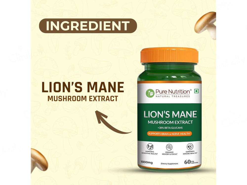 Pure Nutrition Lion's Mane Mushroom Extract 1000mg Veg Capsule