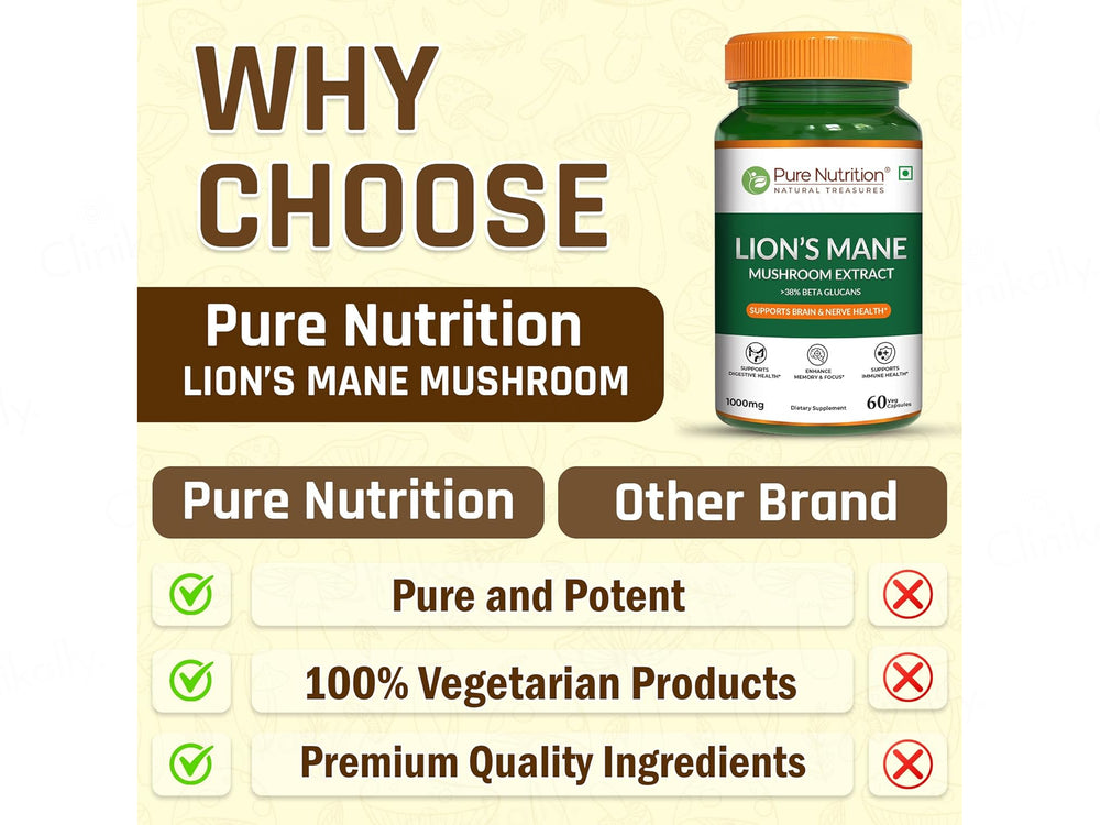 Pure Nutrition Lion's Mane Mushroom Extract 1000mg Veg Capsule