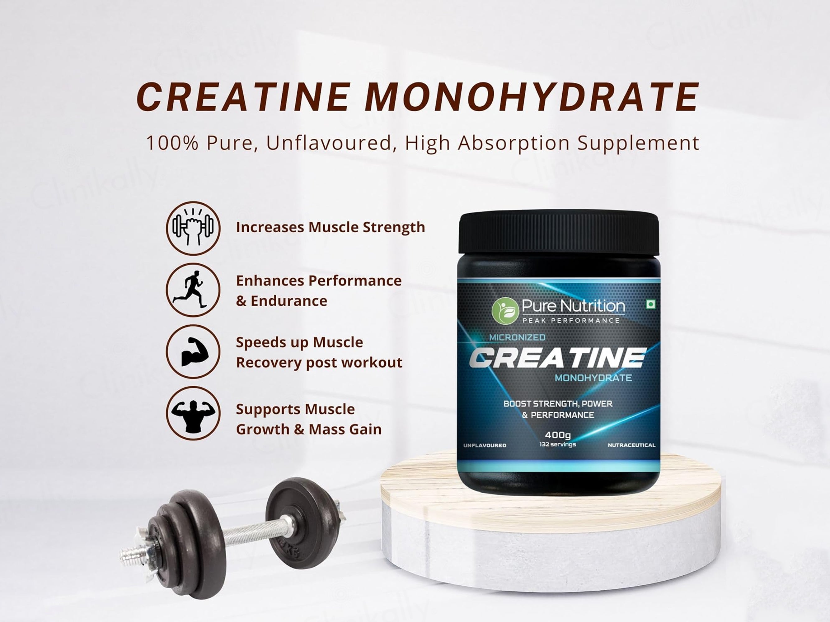 Pure Nutrition Micronized Creatine Monohydrate Nutraceutical Powder - Unflavoured