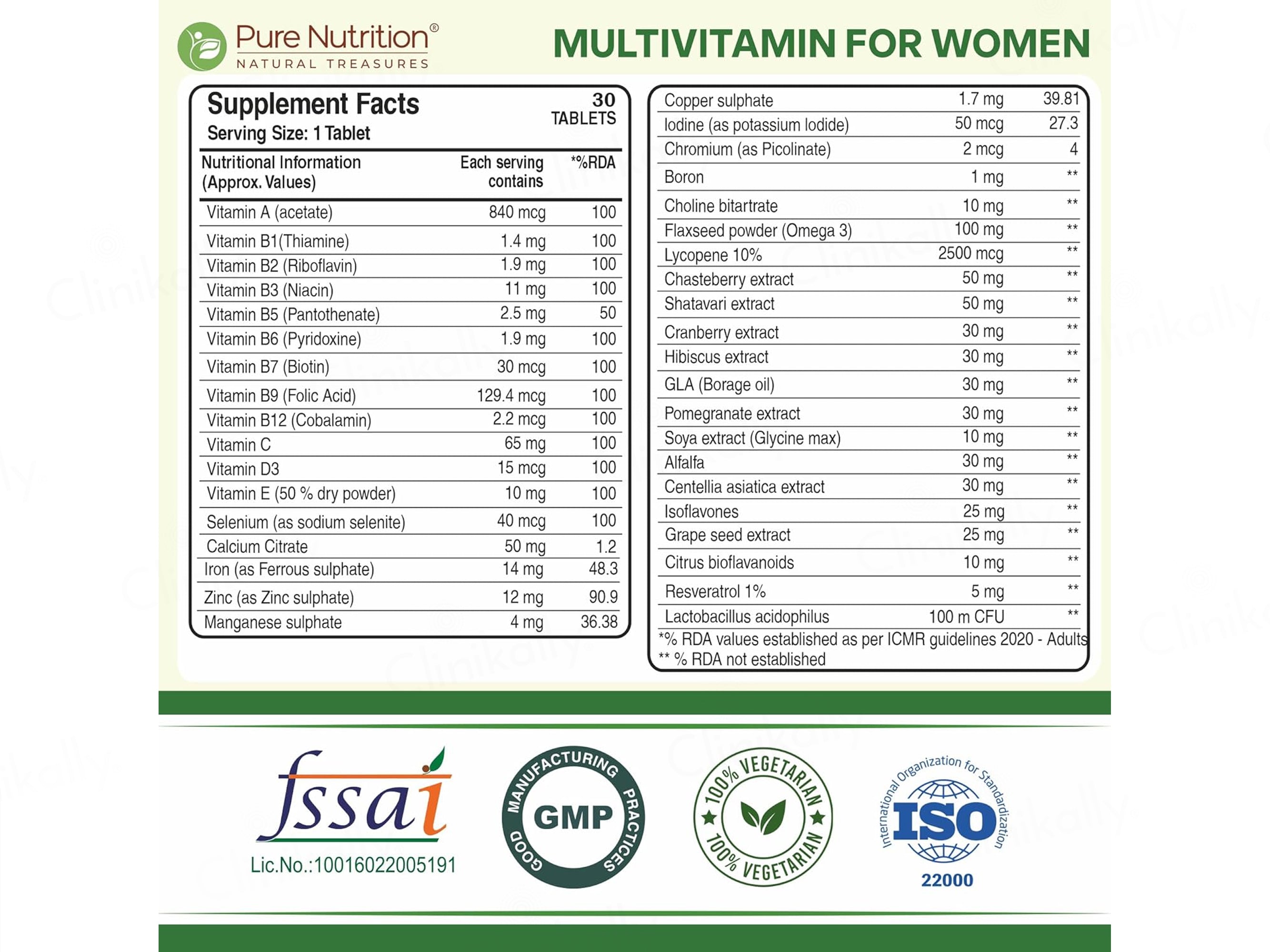 Pure Nutrition Multivitamin Veg Tablet For Women