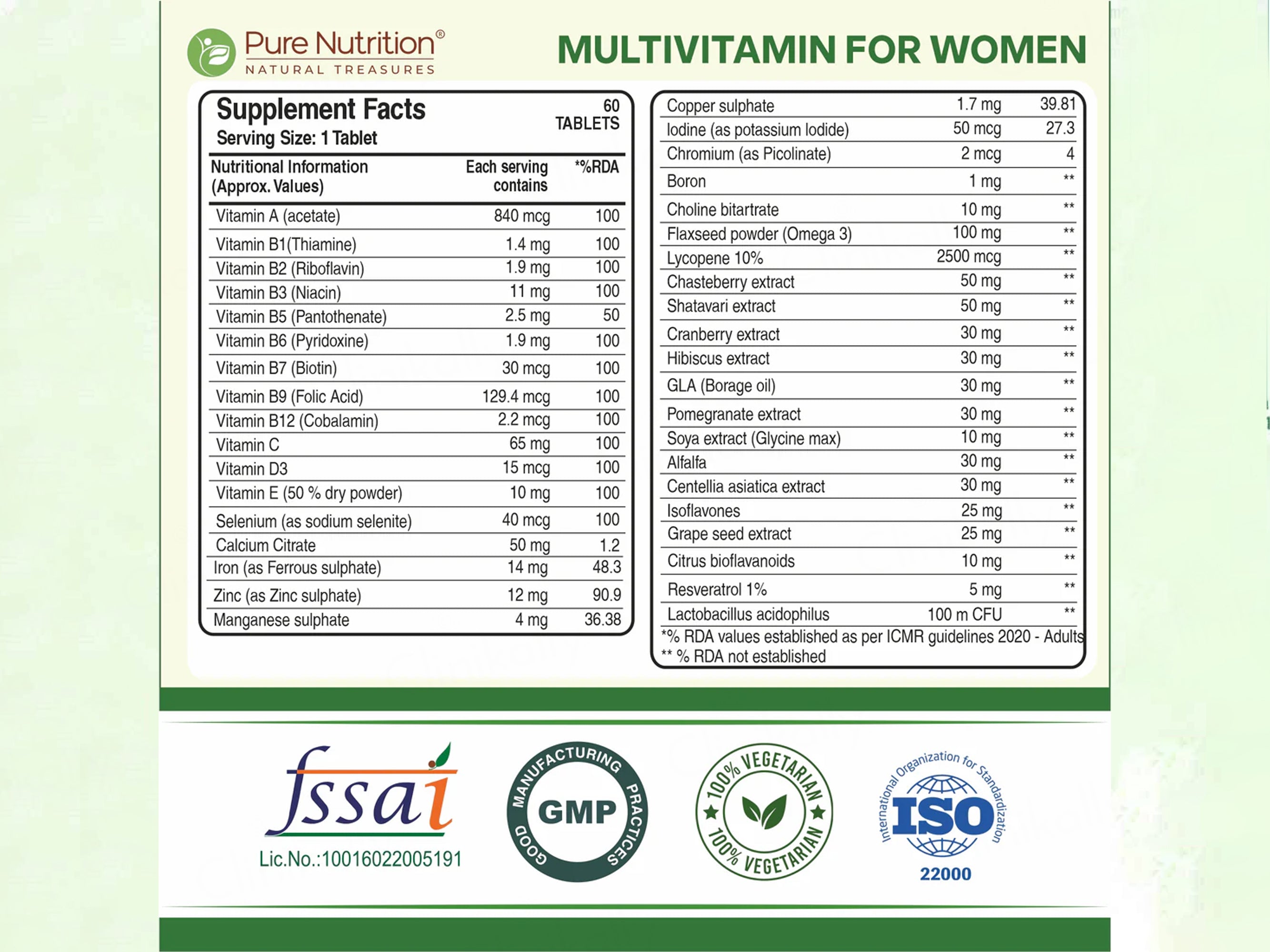 Pure Nutrition Multivitamin Veg Tablet For Women