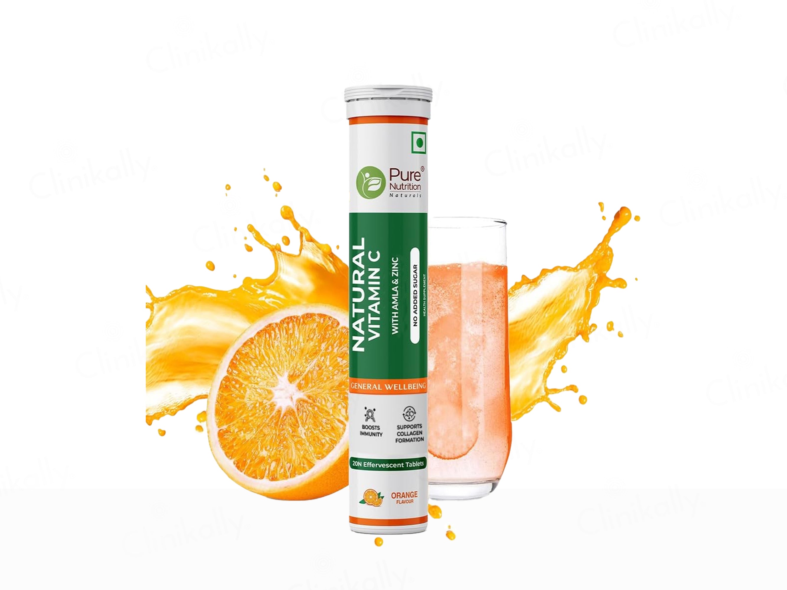 Pure Nutrition Natural Vitamin C With Amla & Zinc Effervescent Tablet - Orange Flavour