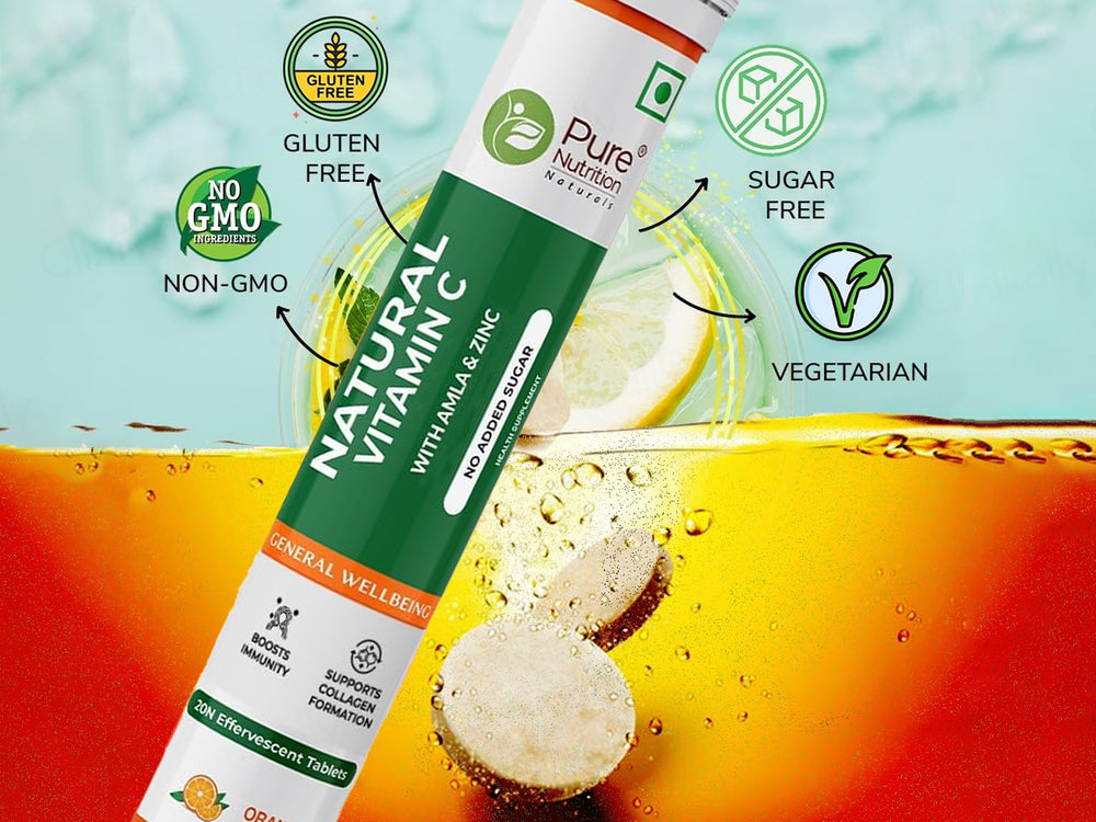 Pure Nutrition Natural Vitamin C With Amla & Zinc Effervescent Tablet - Orange Flavour