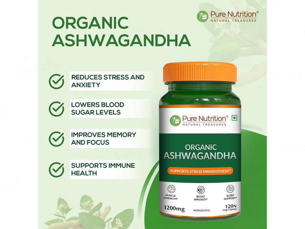Pure Nutrition Organic Ashwagandha 1200mg Veg Tablet