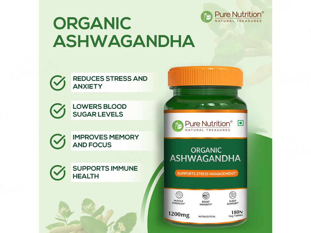 Pure Nutrition Organic Ashwagandha 1200mg Veg Tablet