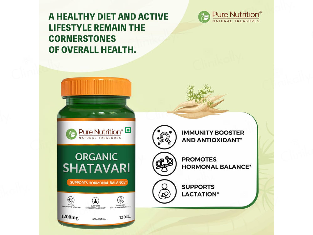 Pure Nutrition Organic Shatavari 1200mg Veg Tablet