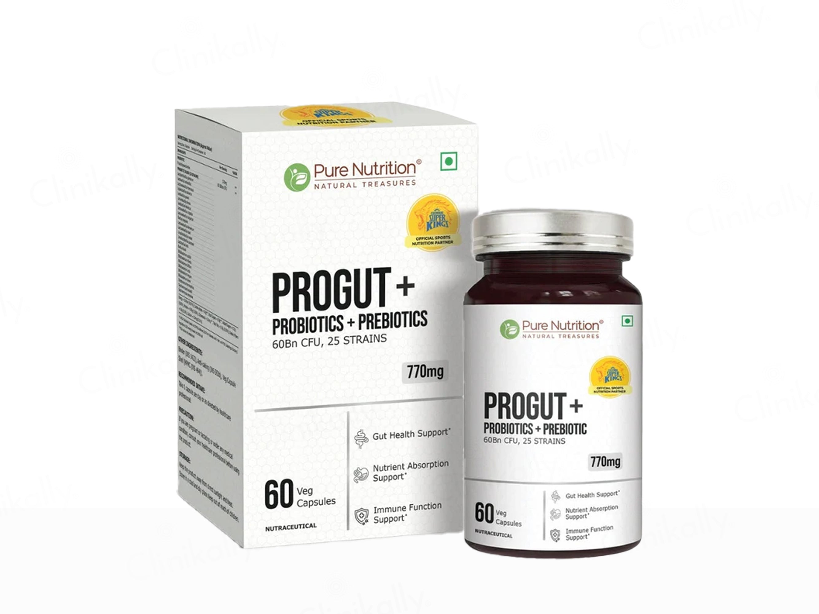 Pure Nutrition Progut+ Probiotics + Prebiotics 770mg Veg Capsule