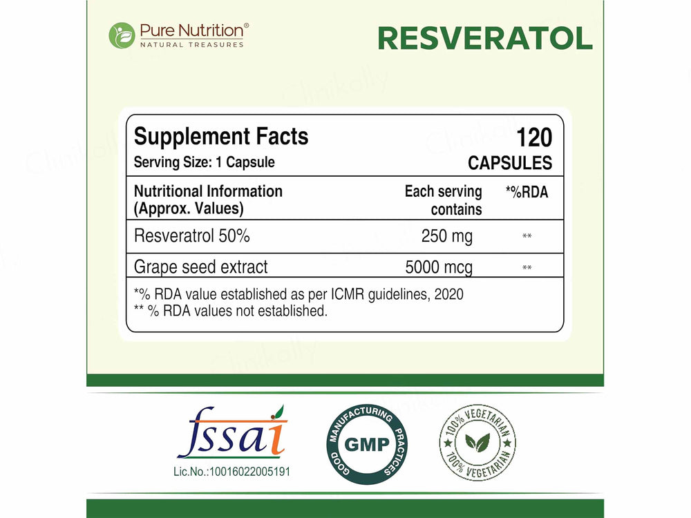 Pure Nutrition Resveratrol Grape Seed Extract 255mg Veg Capsule