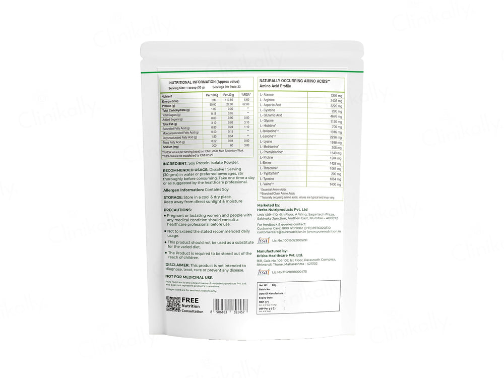 Pure Nutrition Soy Protein Isolate 90% Nutraceutical Powder - Unflavoured