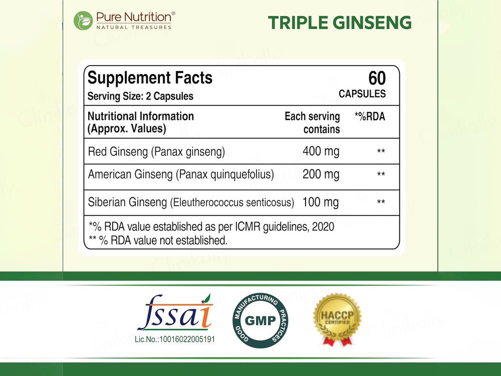 Pure Nutrition Triple Ginseng 700mg Veg Capsule