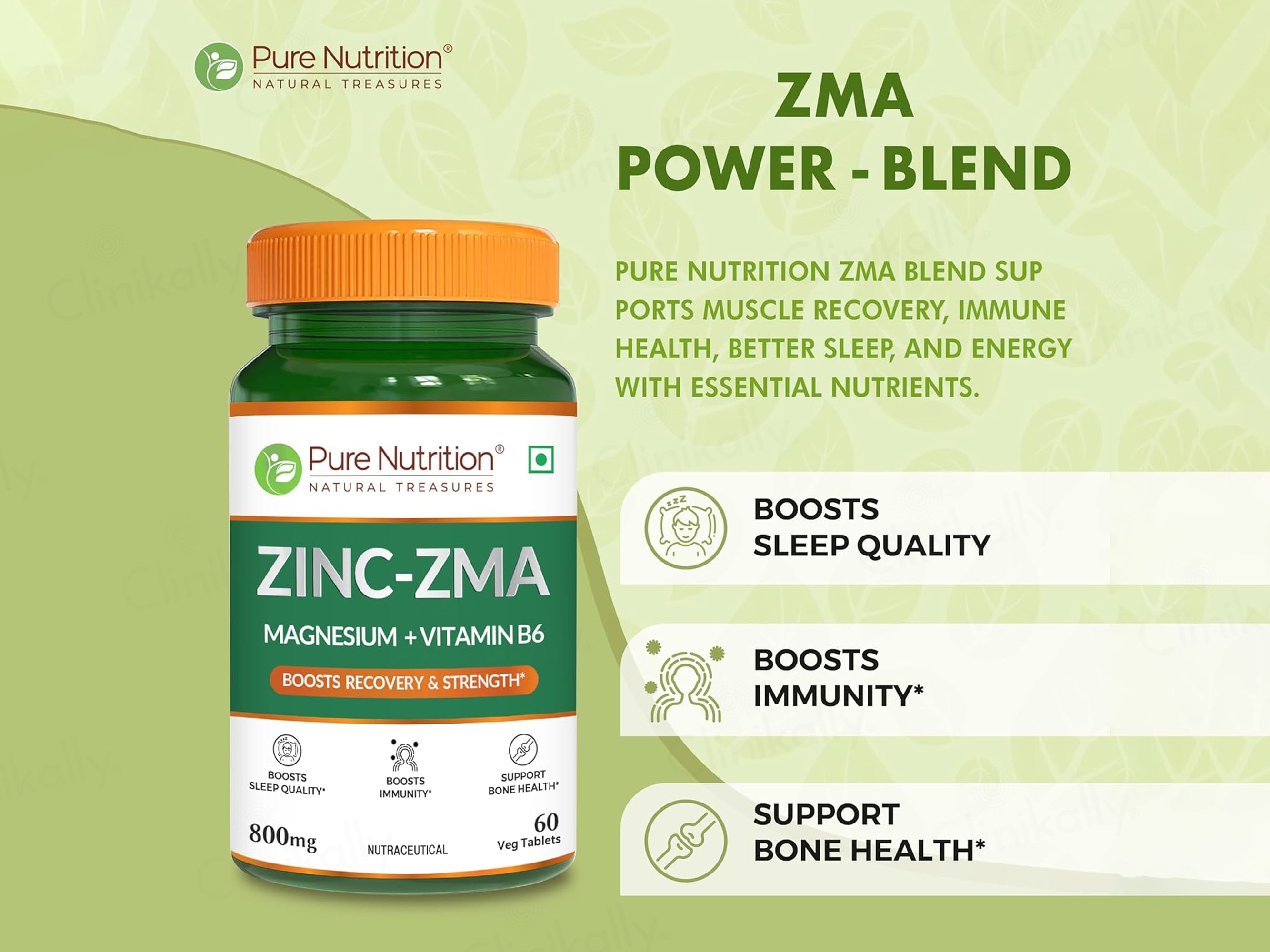 Pure Nutrition Zinc-ZMA, Magnesium + Vitamin B6 Veg Tablet