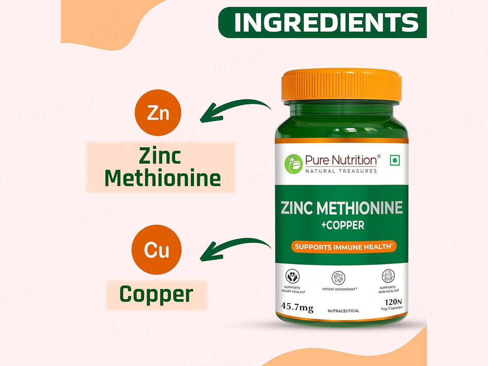 Pure Nutrition Zinc Methionine + Copper 45.7mg Veg Capsule