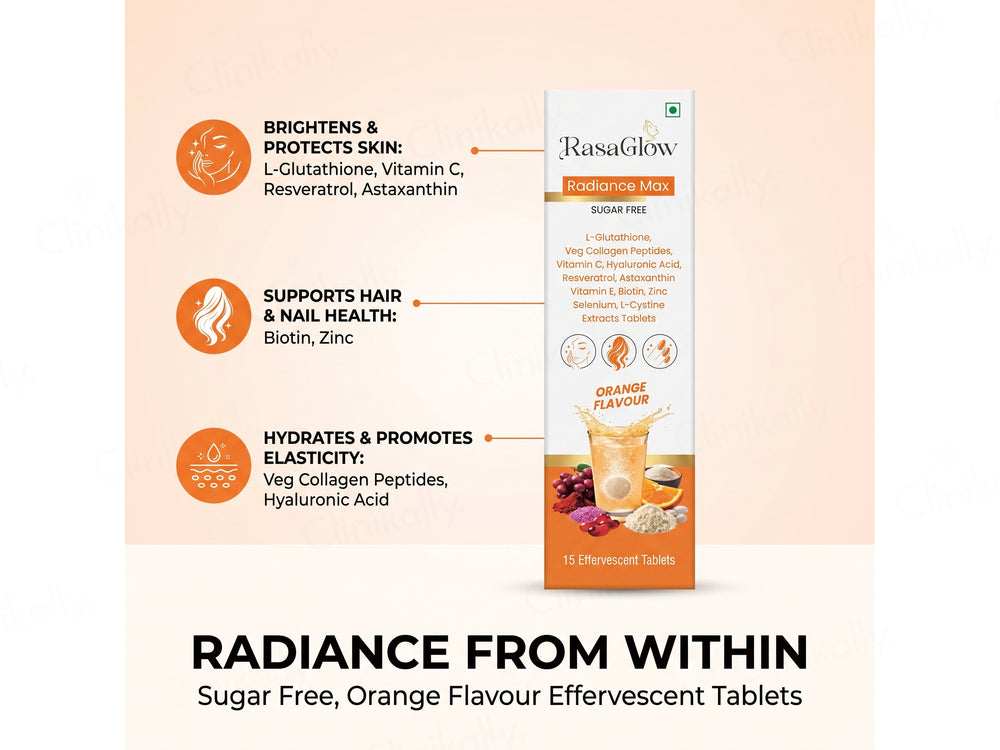 Rasaglow Radiance Max Effervescent Tablet - Orange Flavour