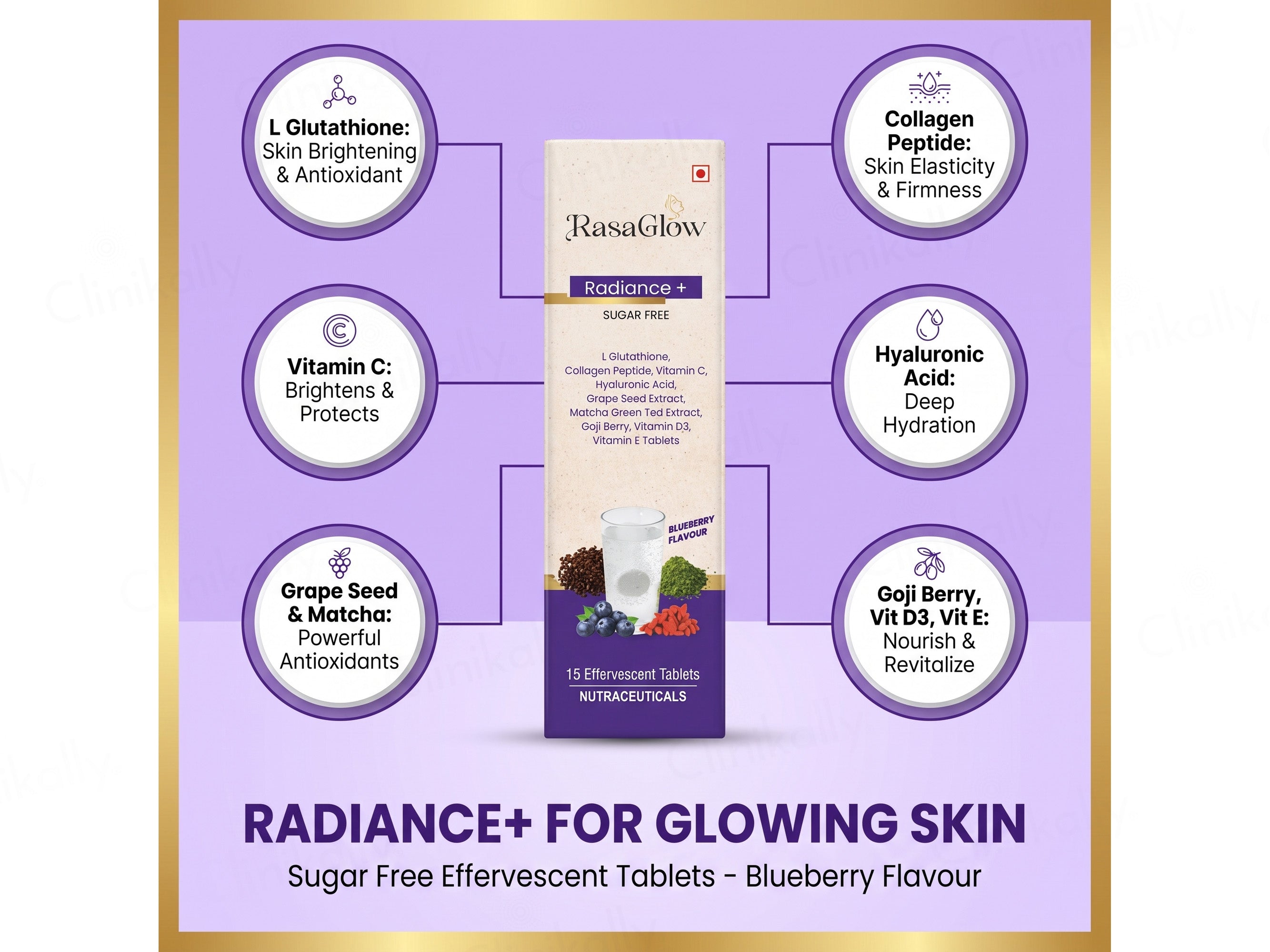 Rasaglow Radiance+ Nutraceutical Effervescent Tablet - Blueberry Flavour