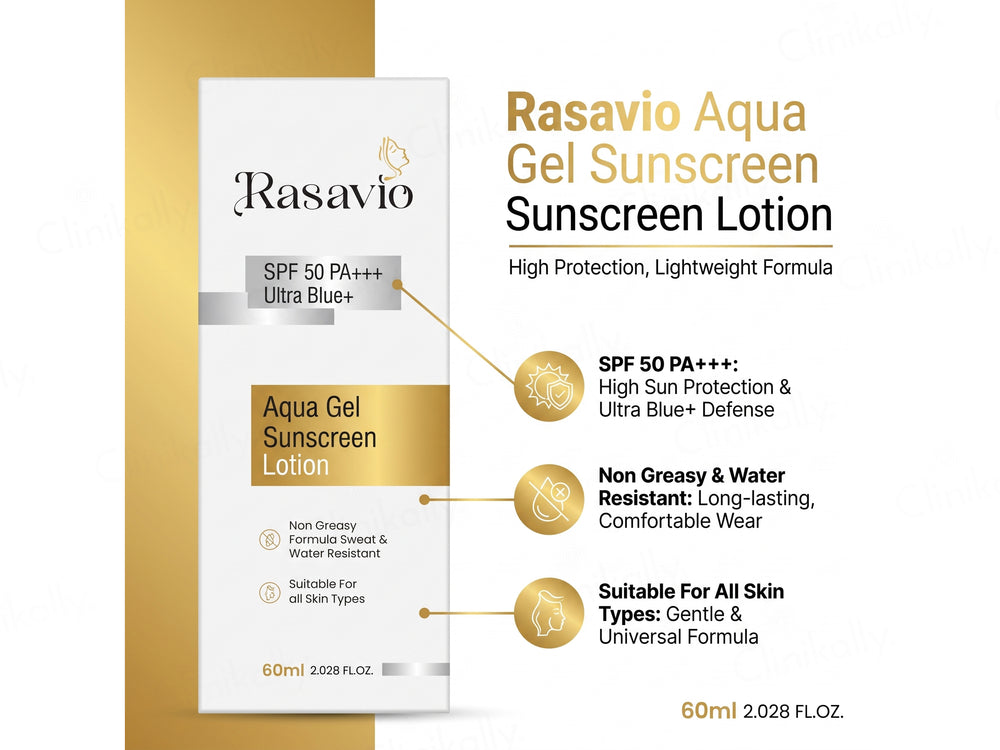 Rasavio Aqua Gel Sunscreen Lotion SPF 50 PA+++ Ultra Blue+