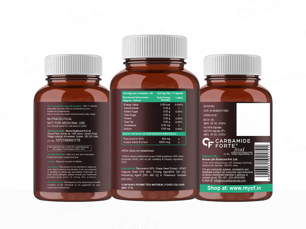 Carbamide Forte Resveratrol 250mg With Grape Seed Extract Capsule