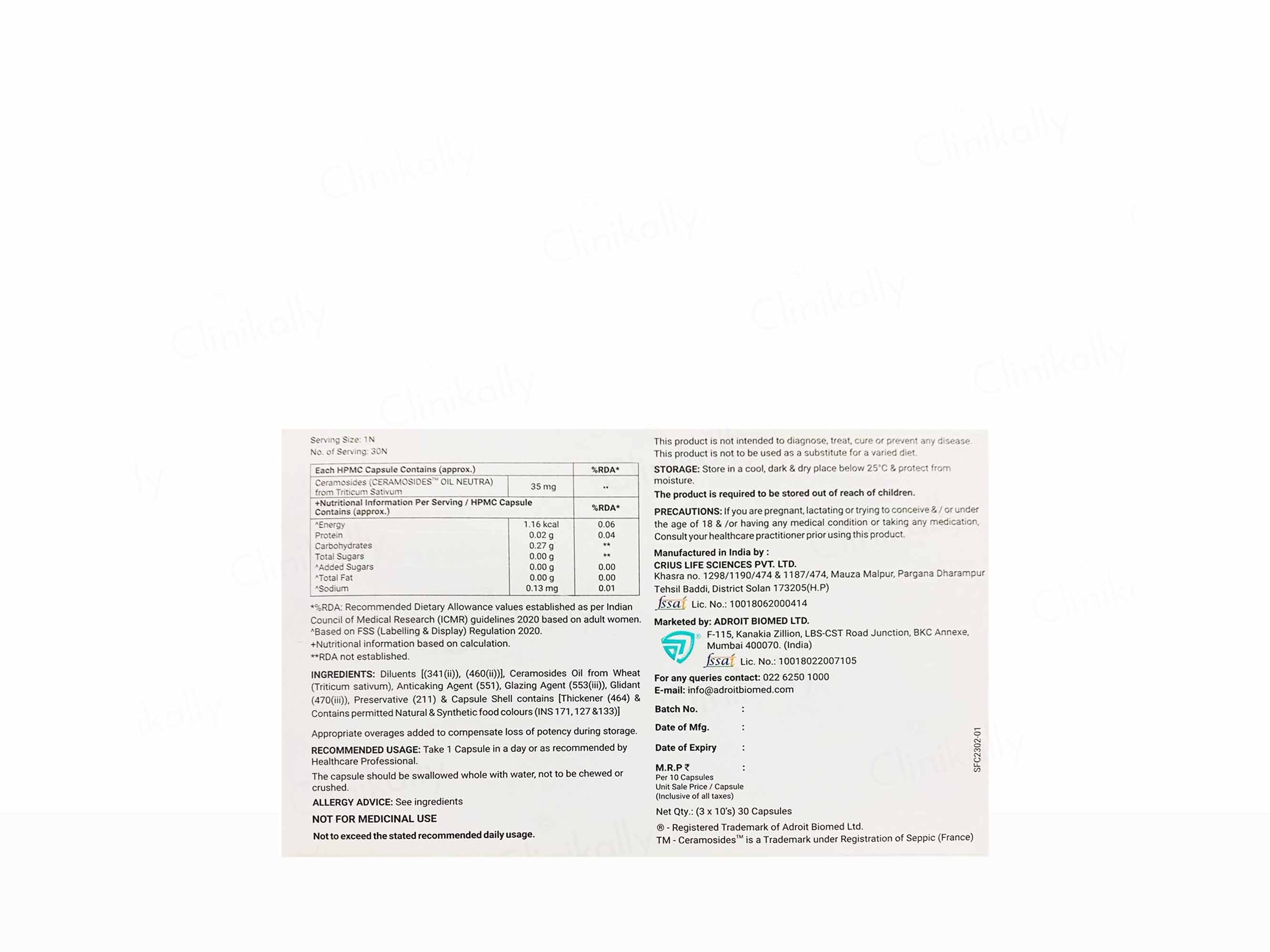 Adroit SkinFay Oral Moisturizer Ceramosides Capsule