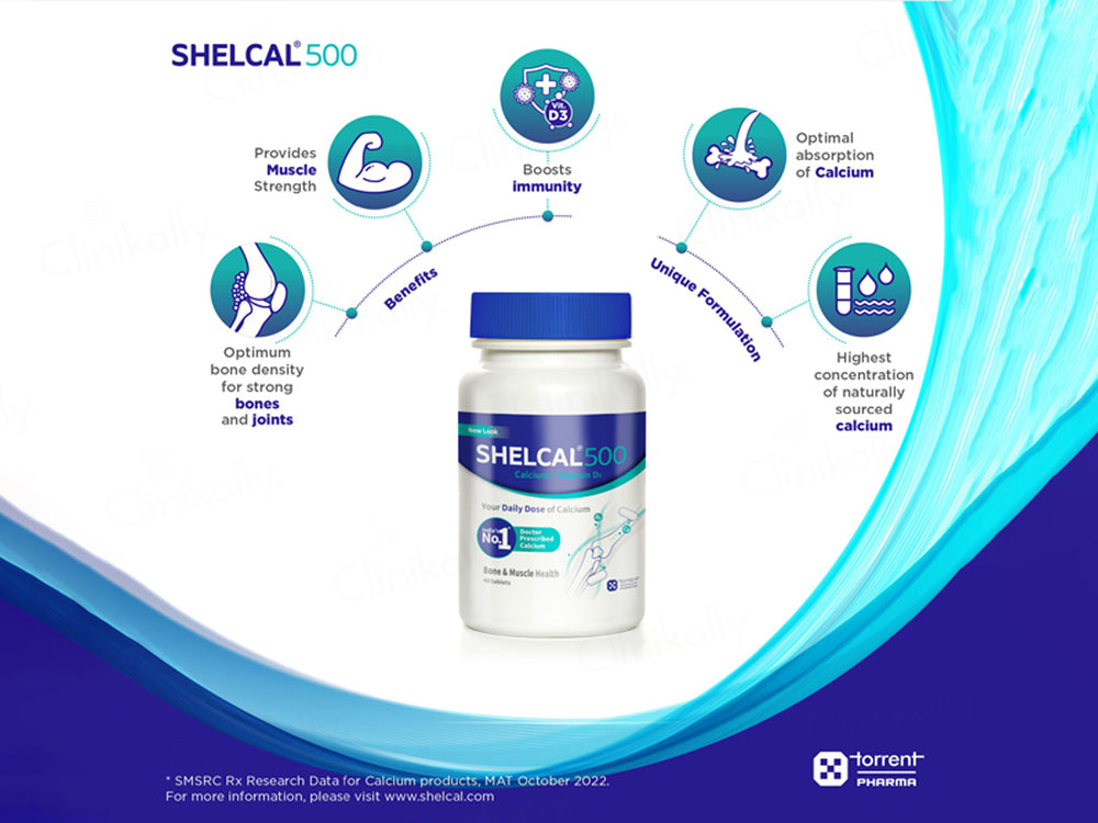 Shelcal 500 Calcium & Vitamin D3 Bone & Muscle Health Tablet