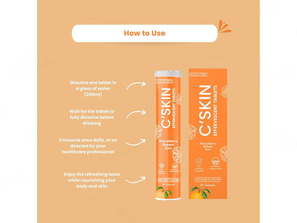 Skinaa C'Skin Gooseberry Extract & Zinc Sugar Free Effervescent Tablet - Orange Flavour