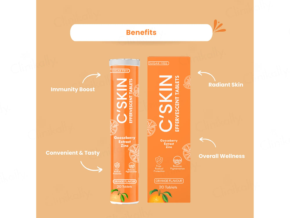 Skinaa C'Skin Gooseberry Extract & Zinc Sugar Free Effervescent Tablet - Orange Flavour