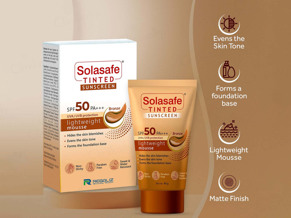 Solasafe Tinted Lightweight Mousse Sunscreen SPF 50 PA+++ (Bronze)